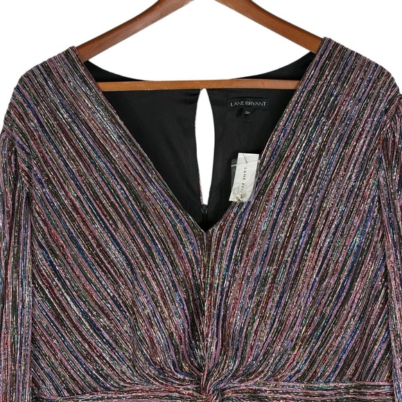 NEW Lane Bryant Metallic Rainbow Midi Dress Size 26W V-Neck Sheer Lined - Picture 3 of 12